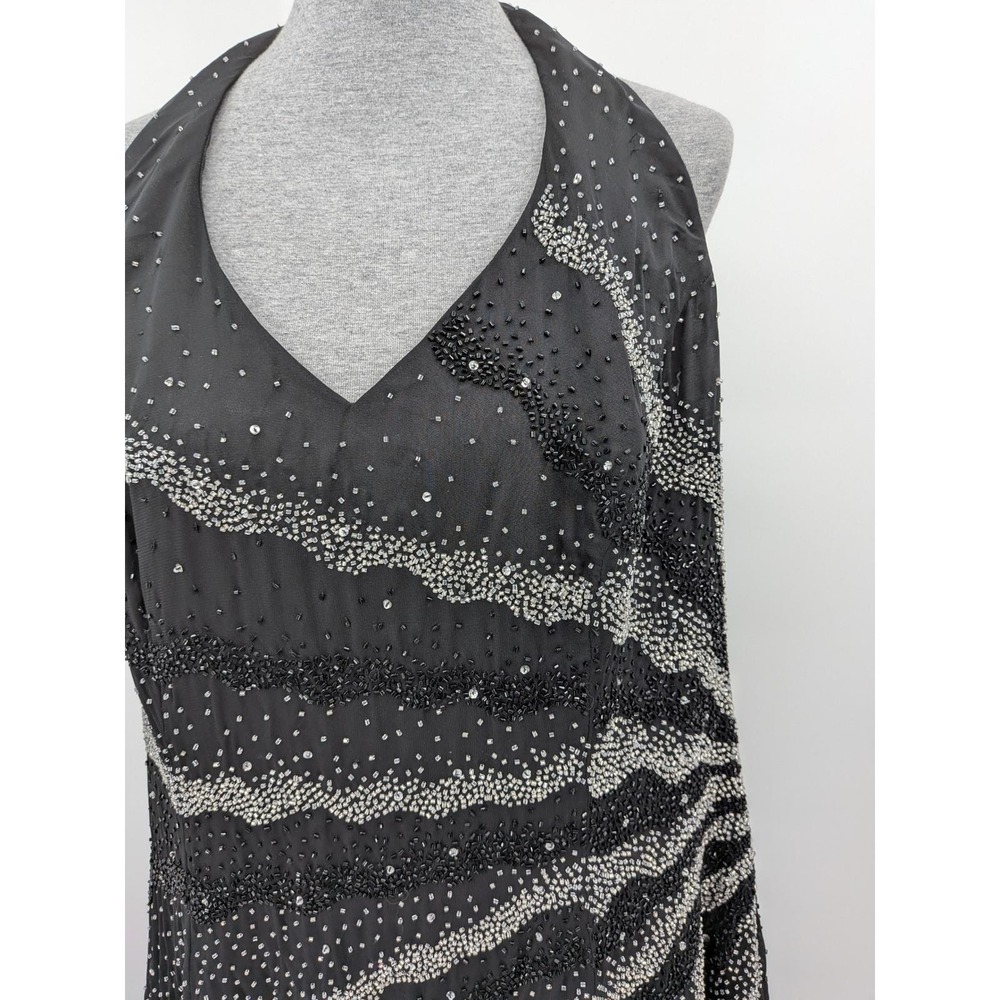 Prom Whimsigoth Y2K Black Halter Silver Sunburst 90s Beads Sequin 20 Long Dress - Picture 9 of 16